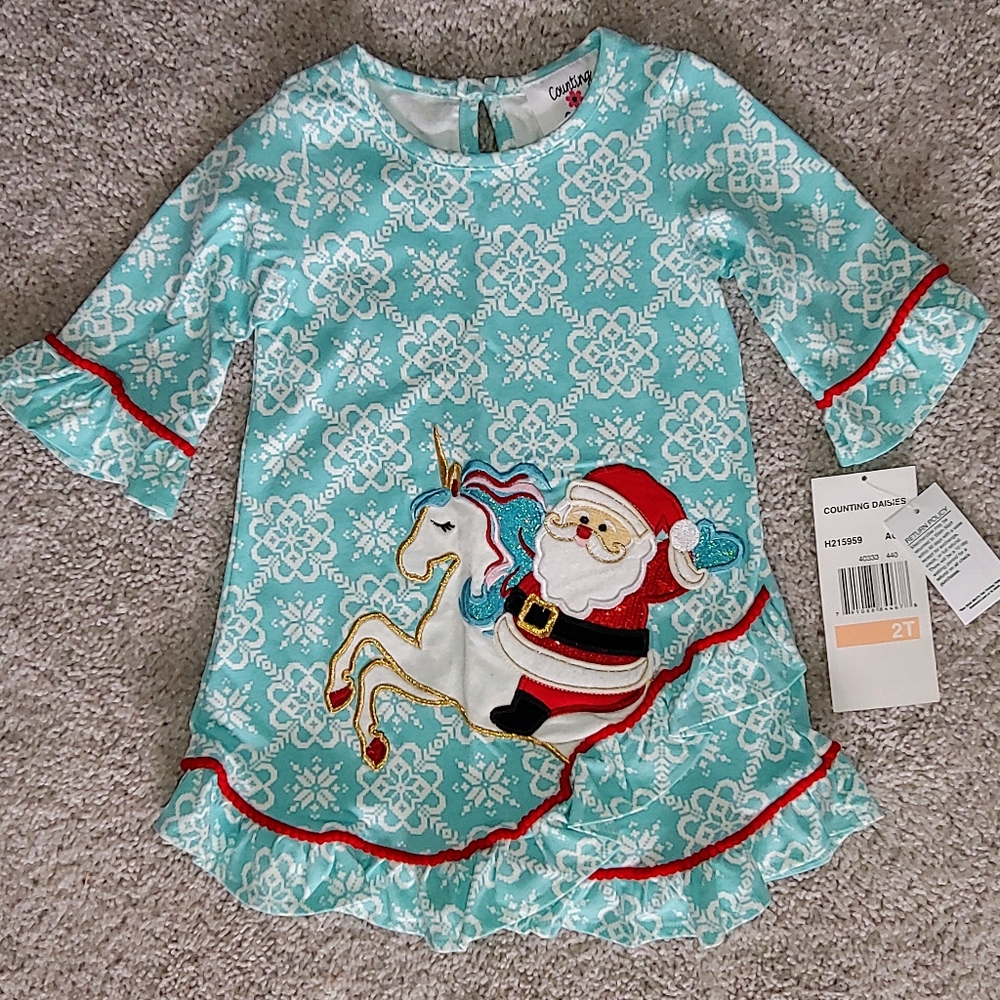 NWT girls Santa & unicorn dress size 2T